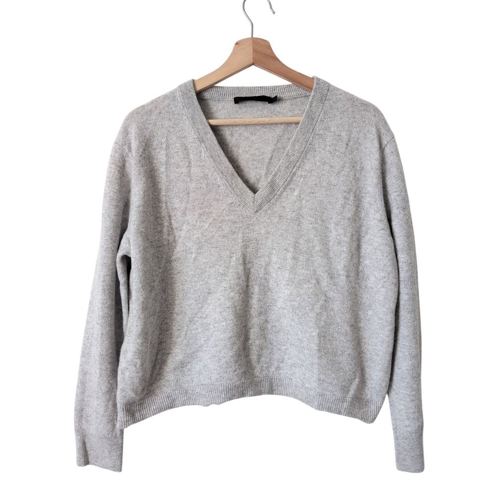 Jenni Kayne Cashmere V Neck Sweater Light Gray Size XXL Minimalist Natural Soft